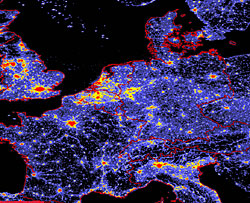 Lichtverschmutzungskarte Mitteleuropa 2000