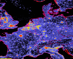 Lichtverschmutzungskarte Mitteleuropa 2004
