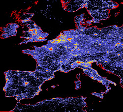 Lichtverschmutzungskarte Europa 2008